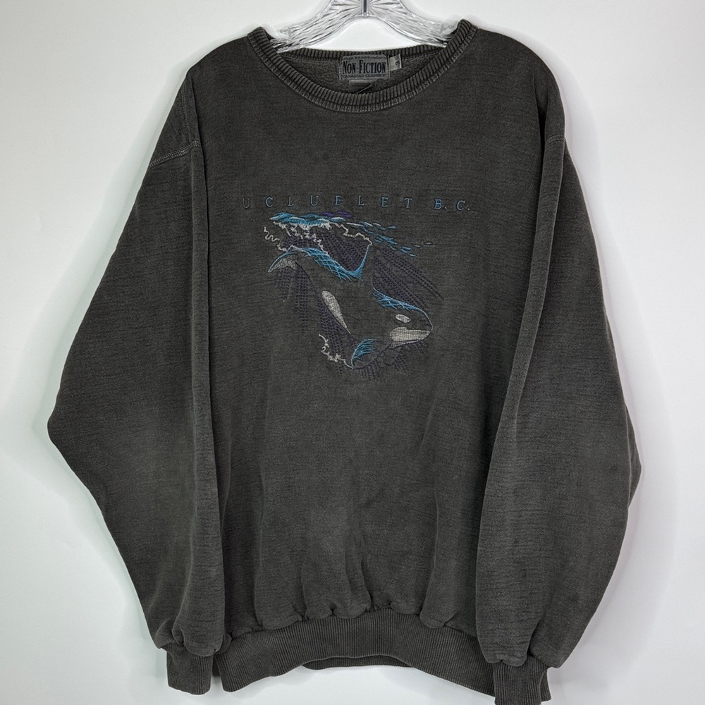 Vintage Non-Fiction Ucluelet B.C Whale Gray Crewneck Sweatshirt Size 3 (XXL)